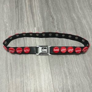 Coca-Cola Around the World Red Bottle Cap Adjustable Belt w/ Seat Belt Buckle